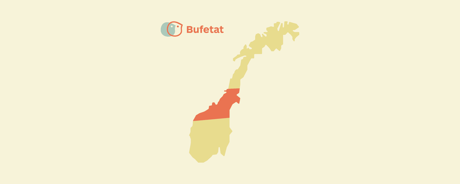 Norgeskart med region Midt-Norge fremhevet