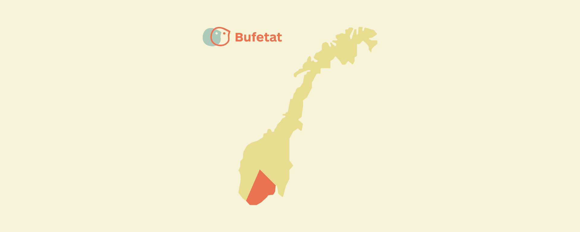 Norgeskart med fylkene Agder, Telemark, Vestfold og Buskerud fremhevet.