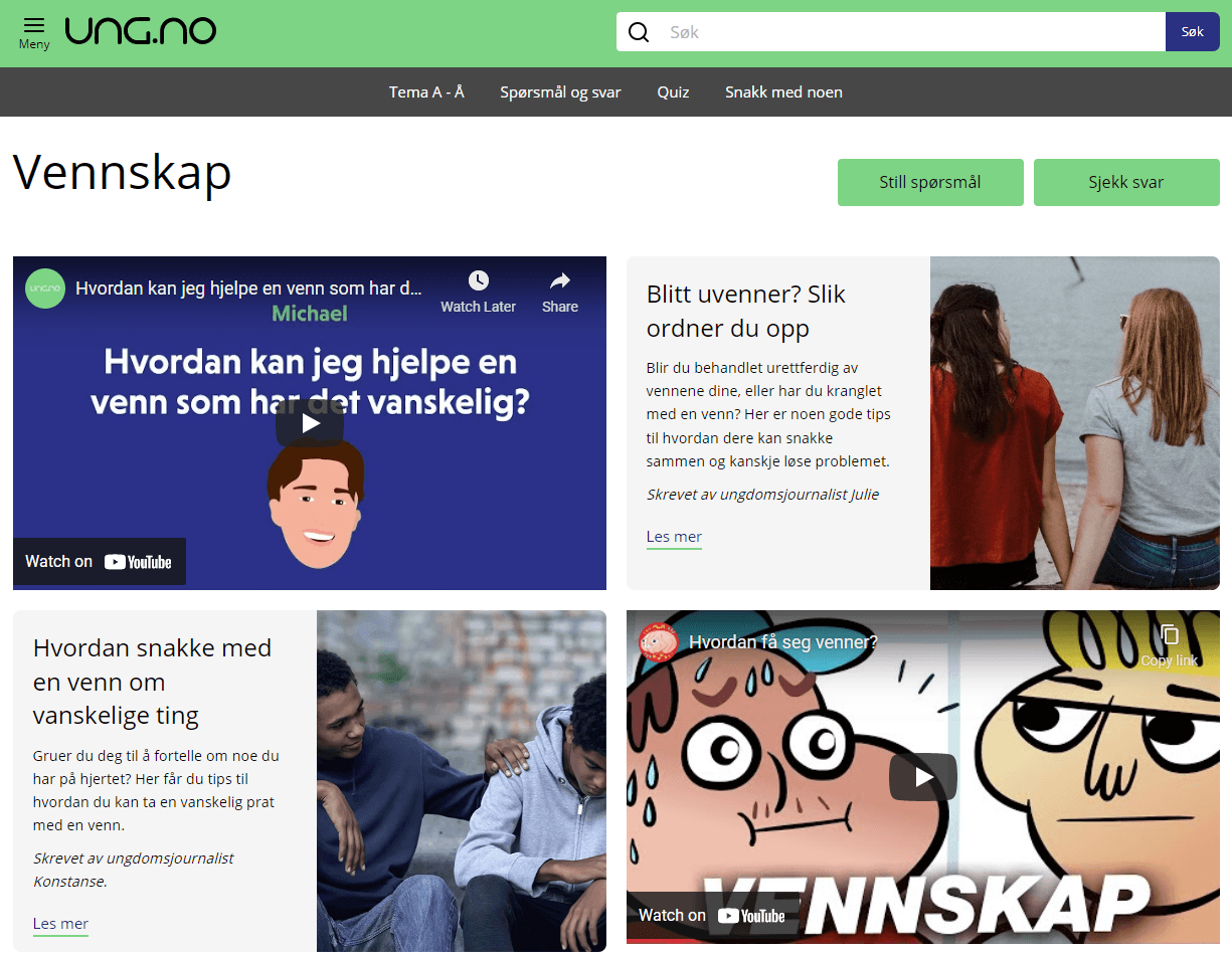 Skjermbilde fra Ung.no